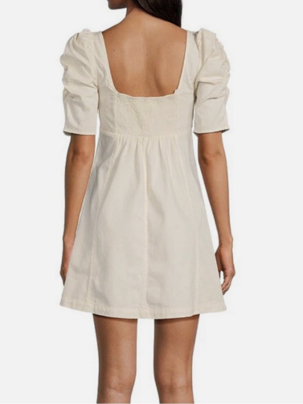 Free People S Cheyenne Dress Denim Mini Ivory Cream Babydoll Boho Western Fall - Picture 3 of 8
